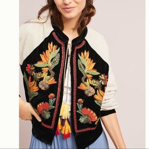 Anthropologie Maeve linen + velvet bomber jacket